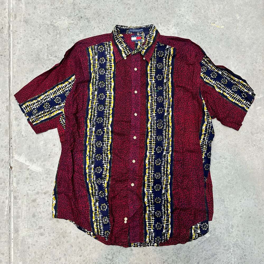 Tommy Hilfiger Short Sleeve Geometric Pattern Button-Up - XL